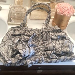 Bebe New Snake Chain Frills Tote Black White